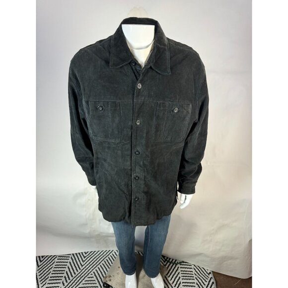 Claiborne Mens Large Suede Leather Button-Up Shirt Jacket Black - Picture 12 of 16